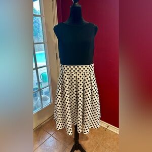 Lauren Ralph Lauren Dress Size 10 Fit & Flare Black Top Polka Dot Skirt